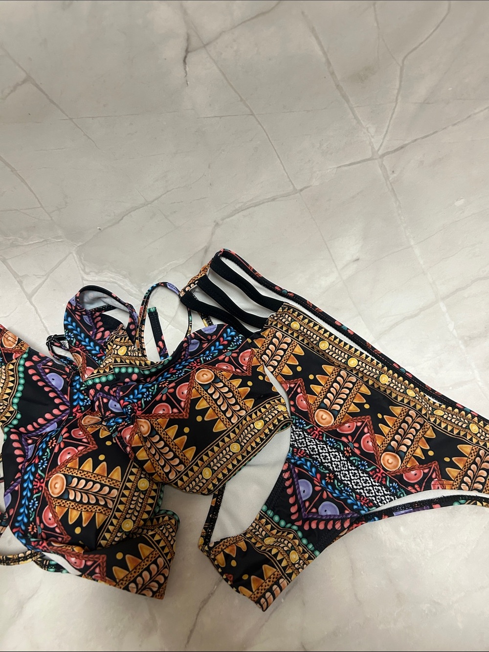 Black Multicolor Printed two-piece Swimsuit
